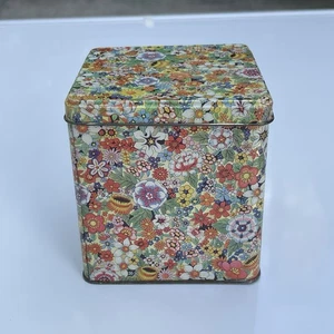 Vtg Daher Metal Decorative Biscuit Tin Floral Design Hinged Lid Square England - Picture 1 of 8