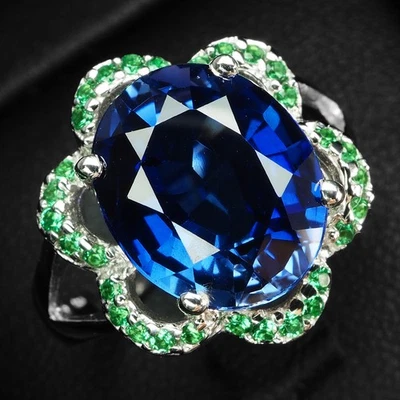 Anillos brillantes de oro blanco de plata de ley 925 de 6,45 quilates con zafiro azul real talla 6,75 Foto 1 de 4