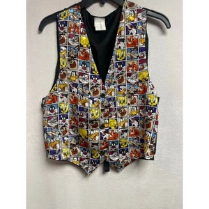 Looney Tunes Vest black OS 1994 Vintage silky polyester Taz Tweety characters - Picture 1 of 10