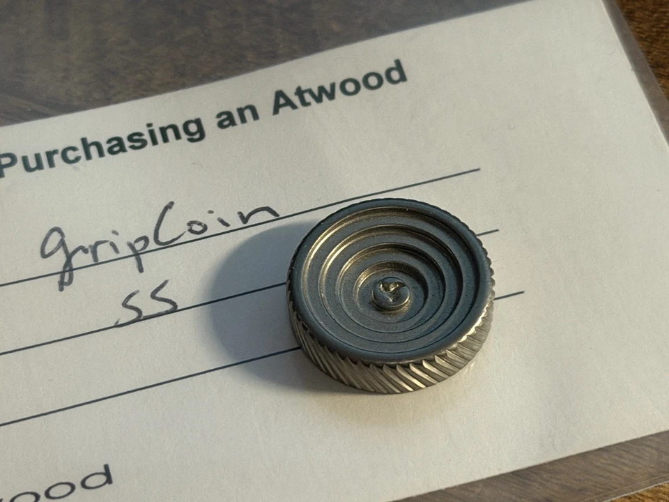 Peter Atwood Stamped Mini Steel Grip Coin - New - Image 1 of 4