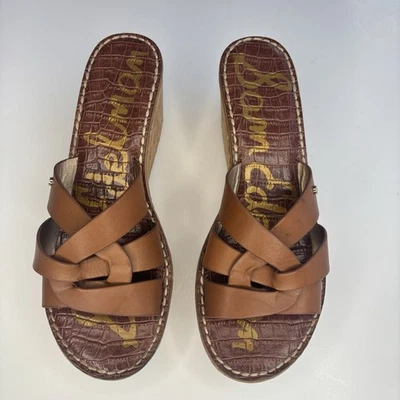 Sam Edelman Raynere Brown Leather Wedge Platform Sandals Women 8.5 Slip On SH6 - Image 1 of 4
