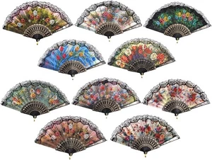 HUNANBANG 1 Dozen 12 Pieces Folding Hand Fans Church Wedding Gift, Flower - Picture 1 of 7