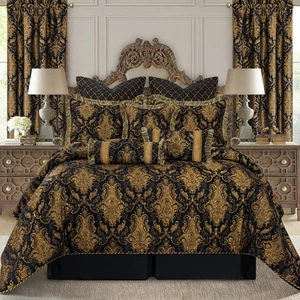 9-Piece Jacquard Comforter Set, Luxury Classic Black Damask Jacquard Comforte... - Picture 1 of 9