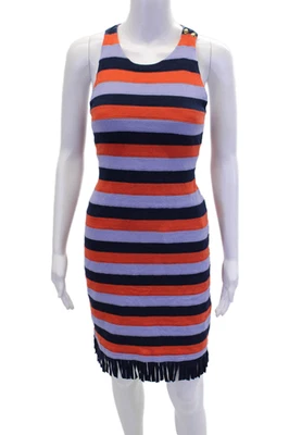 Vestido ajustado con flecos a rayas de algodón multicolor talla pequeña Tory Burch para mujer Foto 1 de 4