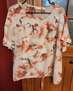 Liz Claiborne Pretty Pullover Sheer Short Sleeve Blouse Bottom Ties - Size XL - Picture 1 of 2