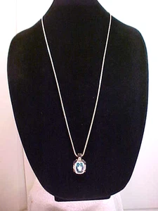 Silver Faceted Light Blue Topaz Gem Stone Pendant on Silver Cable Chain Necklace - Picture 1 of 11