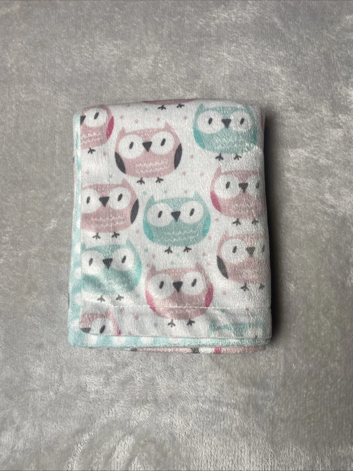 Manta Bebé Búhos Rosa Teal Pájaros Reversible Lunares Círculo Suave Lovey 30"x40" Foto 1 de 4