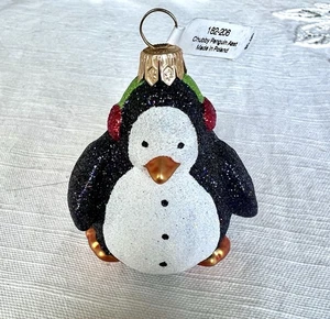 Chubby Penguin Glitter Glass Ornament by Gisela Graham Tuxedo 3" Christmas - Picture 1 of 5