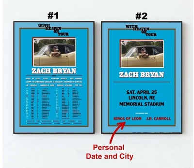 Zach Bryan With Heaven On Tour 2026 Schedule Tour Poster, Custom Date and City