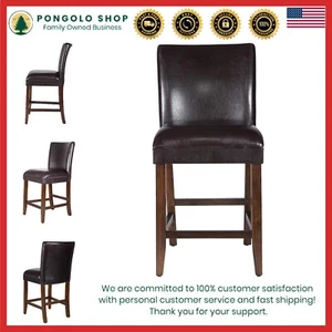 Counter Height Bar Stool Faux Leather 24 Inch Kitchen Dining Home Furniture - Picture 1 of 11