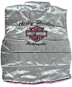 Harley Davidson® Girls Reversible Metallic Silver & Pink Quilted Vest - Picture 1 of 4