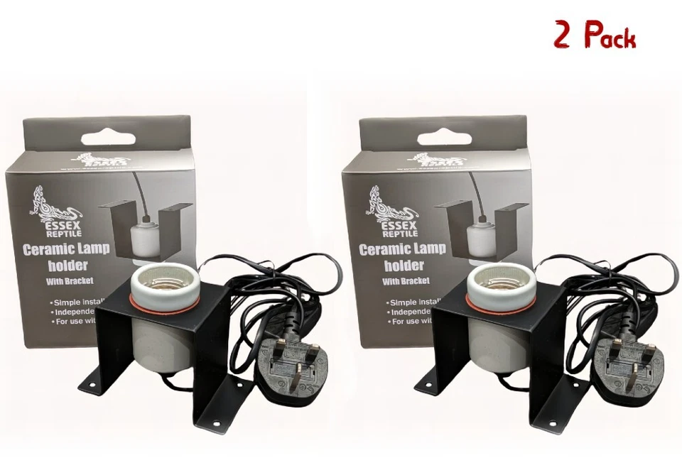 Essex Reptile Ceramic Lamp Holder with Bracket - Inline switch - E27 - 2 Pack