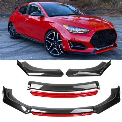 For 12-21 Hyundai Veloster Front Bumper Lip Spoiler Splitter Carbon Fiber + Red Foto 1 de 4