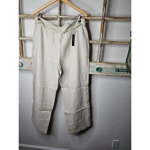 NWT Linen Straight Leg Pants in Flax with Elastic roll down waist Ladies size XL - Picture 1 of 11