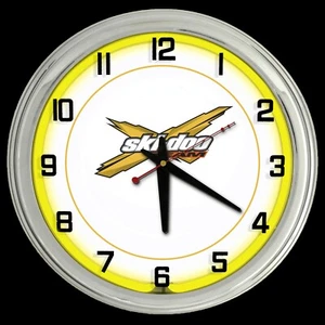 16" Ski Doo Team Yellow Neon Clock Snowmobile Off Road Racing - Picture 1 of 2