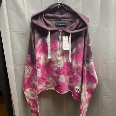 ¡¡NUEVO CON ETIQUETAS!! SUDADERA CON CAPUCHA BOHO CROP ROSA BEIGE TIE DYE CALVIN KLEIN TOP Talla Grande Foto 1 de 4