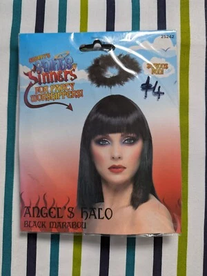 Black Angel Halo Fairy Halloween Fancy Dress Party Accessory Feather Christmas - Image 1 of 4