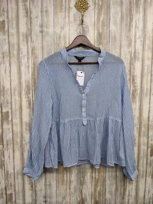Top de mujer Banana Republic a rayas botón peplum boho campesino algodón pequeño nuevo con etiquetas Foto 1 de 4