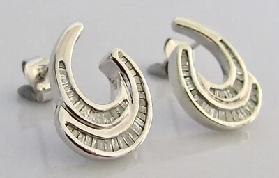 Silver Diamond Earrings - 925 Silver Multi Baguette Diamond Stud Earrings - Image 1 of 4