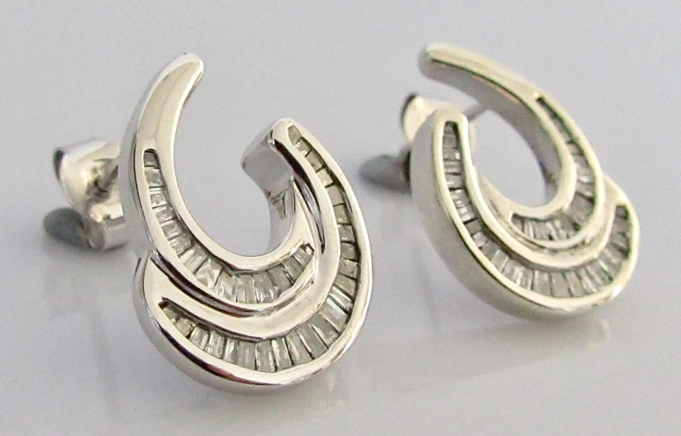 Silver Diamond Earrings - 925 Silver Multi Baguette Diamond Stud Earrings - Image 1 of 4