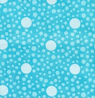 Turquoise Blue White Polka Dot Cotton Quilters Showcase Fabric Children 1 1/2 YD - Image 1 of 3