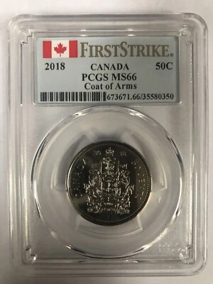 2018 CANADA 50 CENTS 50C COAT OF ARMS PCGS MS 66 Firsts Strike - Image 1 of 2