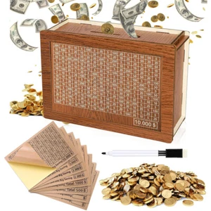 10000 Wooden Cash Vault Money Saving Challenge Box for Adults Kids Savings Goals - Picture 1 of 12