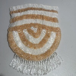 Antique c1920’s ART DECO Beaded Handbag, Peach & White, Made In Czech Republic - Picture 1 of 6