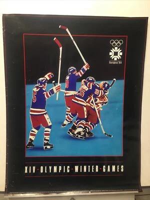 1984 Olympic Hockey Team Winter Games  Miracle On Ice ORIGINAL Poster - Image 1 of 4
