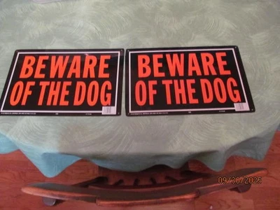 (2)  Beware of Dog Aluminum Signs  9.25" x 14", Orange/Black - Image 1 of 3