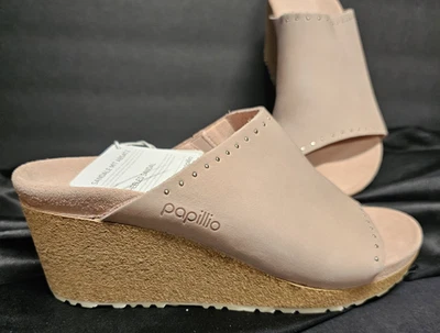 BIRKENSTOCK PAPILLIO NAMICA Earth Studded Leather Wedge Slides Womens 40 9 Pink - Image 1 of 4