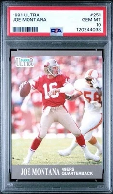 Tarjeta Fleer Ultra #251 Joe Montana 1991 PSA 10 Low Pop 115 Salón de la fama San Francisco 49er Foto 1 de 2