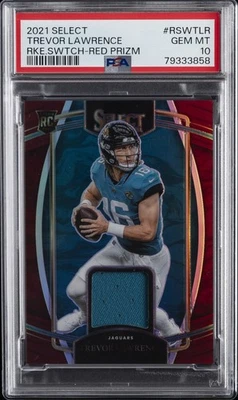 2021 PANINI SELECT RC SWATCHES RED PRIZM TREVOR LAWRENCE ROOKIE RC PSA 10 - Image 1 of 2