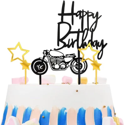 4 Decorazioni per Torte in Acrilico per Moto, Decorazione per Torta Happy Birthd - Immagine 1 di 4