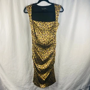 Nicole Miller Silk Ruched Leopard Print Bodycon Sheath Midi Dress Size 6 - Picture 1 of 7