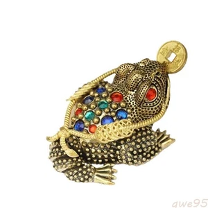 Pure Brass Colored Gemstones Three Legged Golden Toad Ornament Home Decoration - Picture 1 of 3
