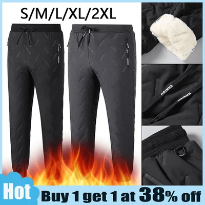 Men Fleece Lined Waterproof Thermal Trousers Athletic Joggers Winter Warm Pants - Image 1 of 4