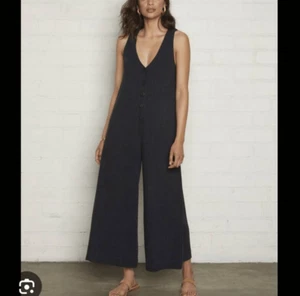 Rachel Palley Linen Rayon Jumpsuit Sz L Button Front Sleeveless Ankle Wide Leg - Picture 1 of 13