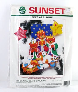 VTG NEW Sunset Felt Applique - Three Wise Bears Christmas Stocking Kit - 15" - Imagen 1 de 2