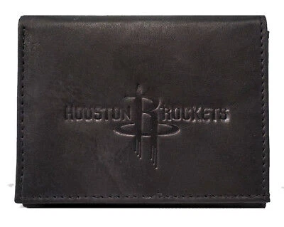 Houston Rockets NBA Distressed Look Embossed Logo Black Leather Trifold Wallet Cover
