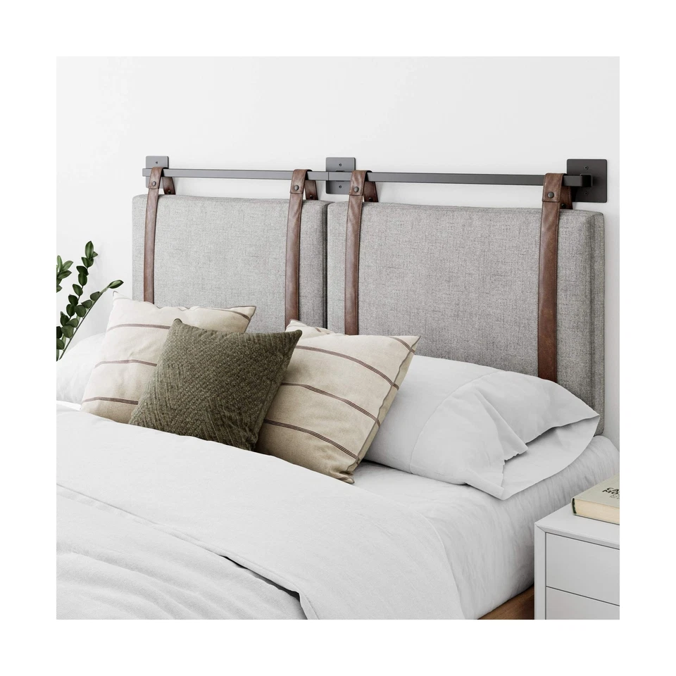 Nathan James Harlow Wall Mount Faux Leather or Fabric Upholstered King Gray