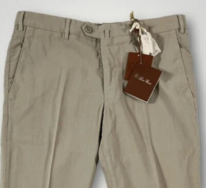 Loro Piana Khaki Flat Front Slim Cotton Pants Size US 38, EU 54 Made in Italy - Picture 1 of 4