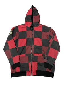 Vintage Burton Hoodie Jacket Mens XL Red Plaid Sherpa Fleece Lined Full Zip Y2K - Picture 1 of 4