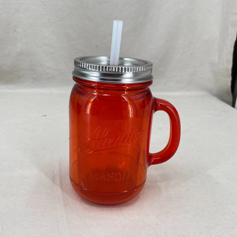 Aladdin Red Mason Jar Tumbler Travel Mug with Straw & Handle Metal Lid 20 oz  - Image 1 of 4