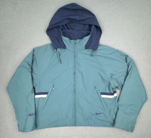 Vintage Nike Jacket Kids Small (4-6) Green Boxy Lined Embroidered Swoosh 1990s - Picture 1 of 17