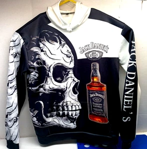 Jack Daniels SKULL All Over Print Hoodie Sweatshirt Black Adult SZ XL EUC - Picture 1 of 2