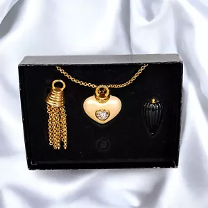 Joan Rivers Set Collana Medaglione Nappa Cuore Tono Oro Intercambiabile - Foto 1 di 10