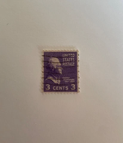 Thomas Jefferson 3 Cent Used Rare STAMP Purple Color US 1938 Scott # 807 Cover