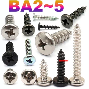 BA2~5 Phillips Pan Head Self Tapping Screws Carbon/Stainless Steel Tappers Bolts - Picture 1 of 31
