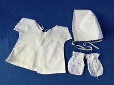Completo antico camicino cuffietta muffole neonato x bambola vintage reborn baby